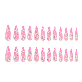 Edgy Pink Star Long Pointed Nail Stickers