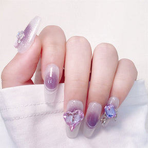 Chic Handmade Purple Starry Sky Long Full-Diamond Fall Nails, Versatile and Stylish Nail Patches