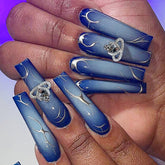 Ombre Wave Blue Planet Long Nail Stickers