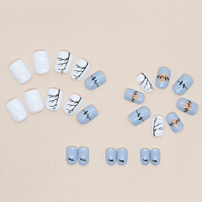 Short Blue Sunset Tree Silhouette Birds Whitening Ins Style Wearable Nails Wholesale