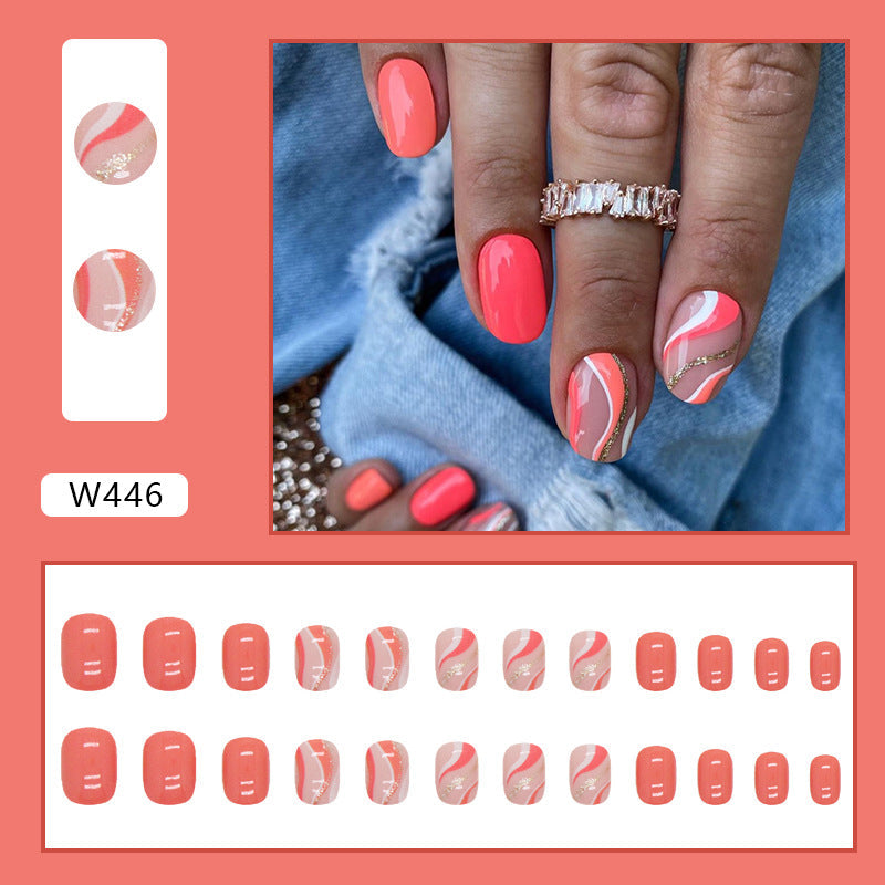 Sweet Bright Orange Wave Nails, Short, 24 Pieces