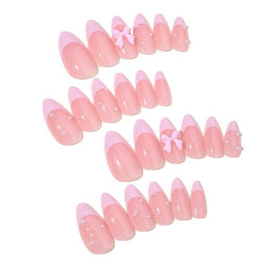 Detachable Pink Nail Tips with Pearl and Bow Decor