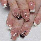 Removable Jelly Gel French Nails, Black and White