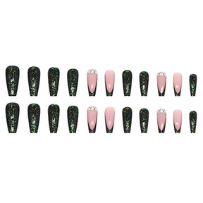 Summer Fresh Emerald Flash Fragment Long Ballet Nails, Chic and Bright