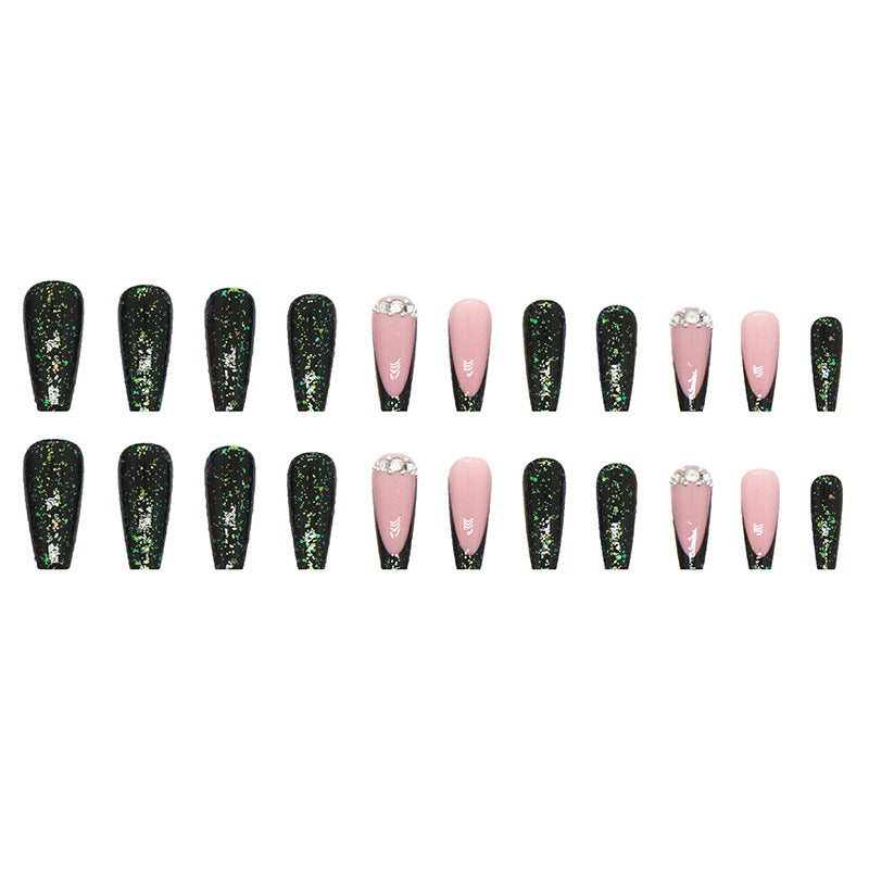 Summer Fresh Emerald Flash Fragment Long Ballet Nails, Chic and Bright