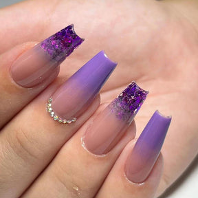 Medium Purple Ballet Nails with Flashy Fragments and Glitter, Soft and Glamorous