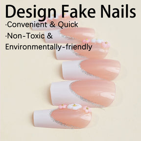 Pure Desire French Nail Tips with White Edge and Camellia