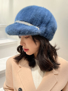 Warm Real Fur Trapper Hat with Rhinestones