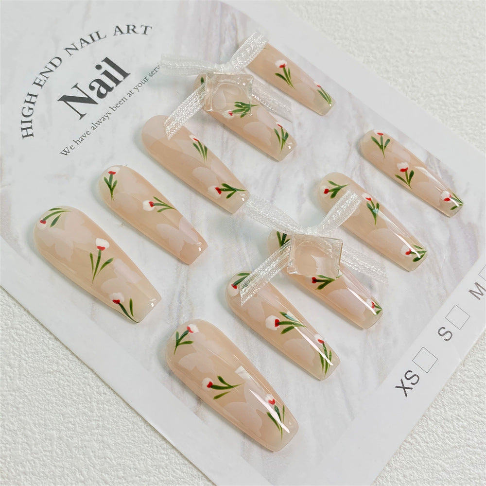 Chic Handmade Painted Floral Fall Nails, Versatile and Trendy Student-Friendly Nail Patches