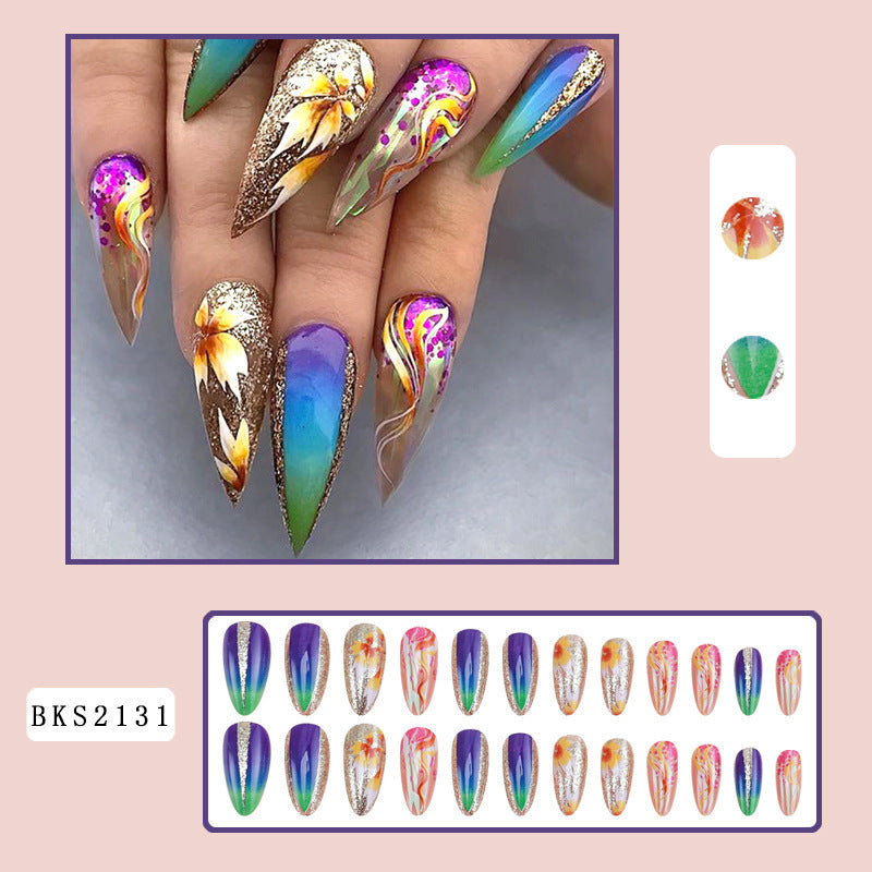 Sparkly Almond Leaf Gold Gradient Nail Tips