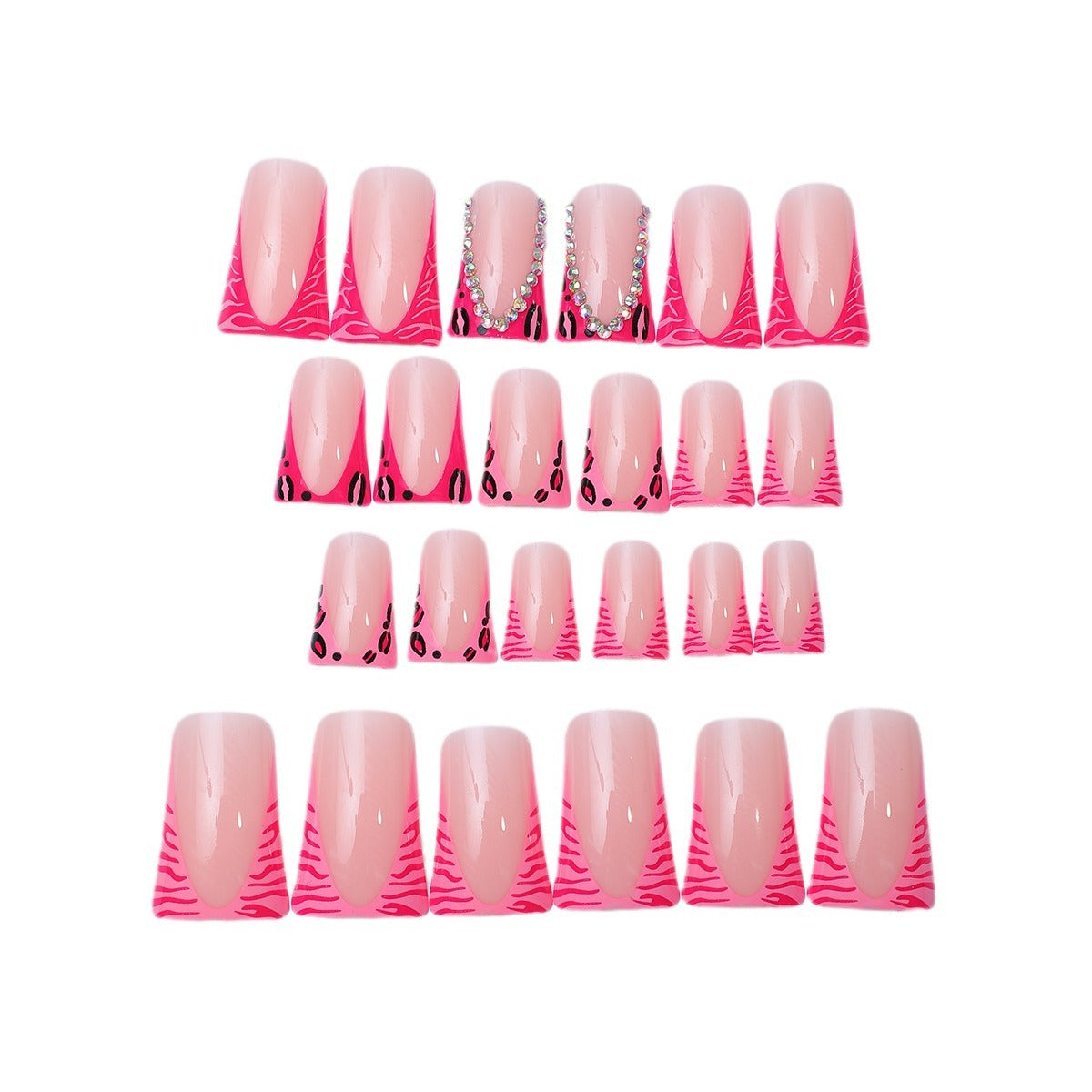 Luxury Duckbill French Nail Tips with Pink Rhinestones