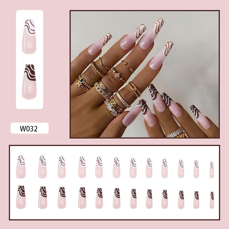 Dual-Color Wavy Long Ballet Nail Tips, Trendy