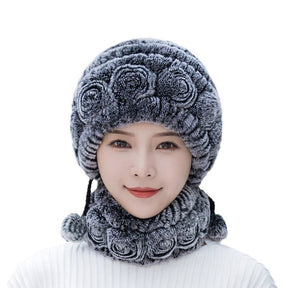 Winter Real Rabbit Fur Hat & Scarf Set - Stylish & Warm