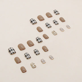 Chestnut Brown Diamond Fall Nails, 24-Piece Gold-Trimmed Set