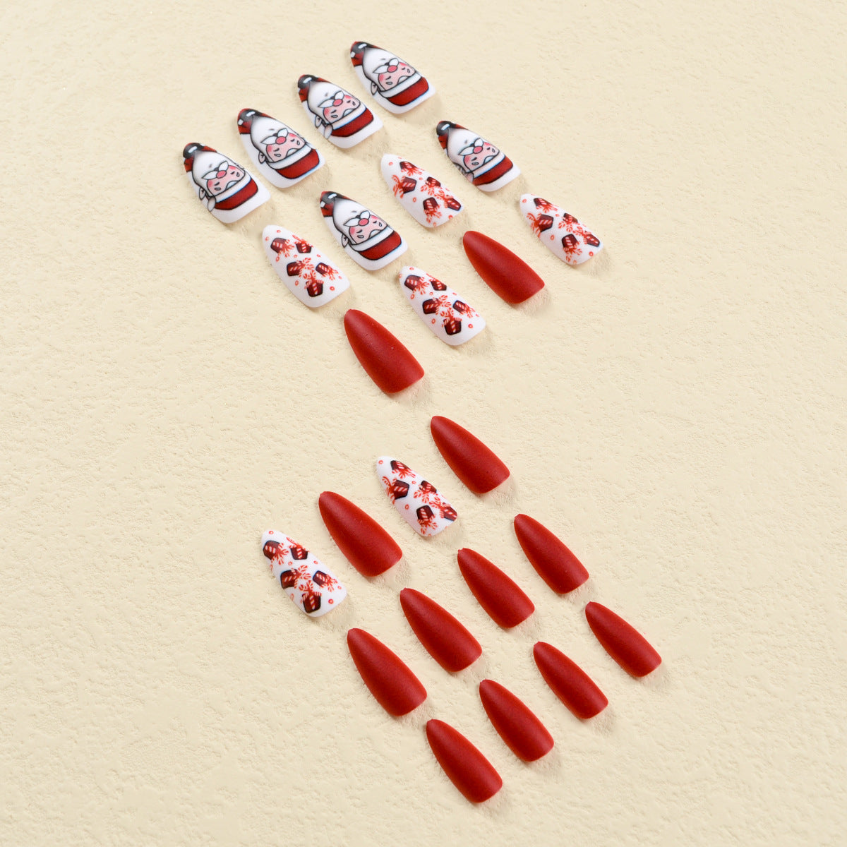 Cute Santa and Fireworks Christmas Nails, Matte Finish