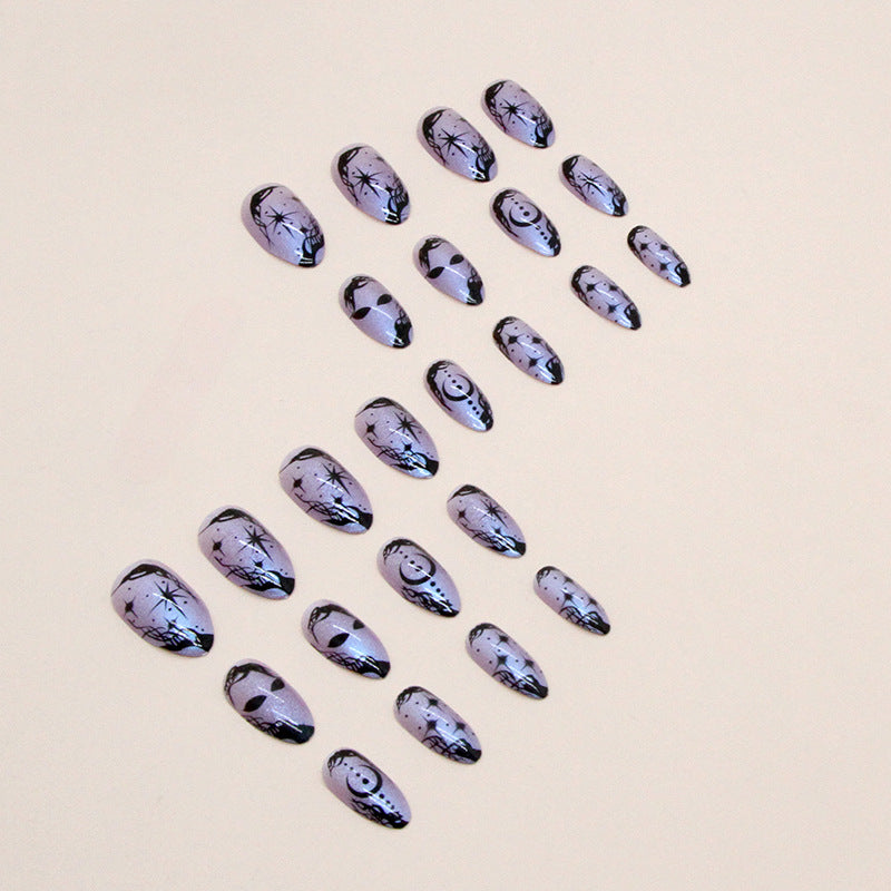 Sweet Cool Aurora Purple Halloween Nails Spooky Star Moon Euro Chic Wearable Nails