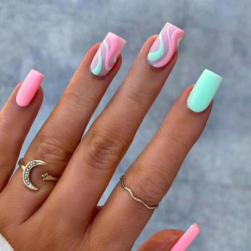 Pastel Pink & Green Ripple Duo-Tone Nail Wraps for Fall Nails