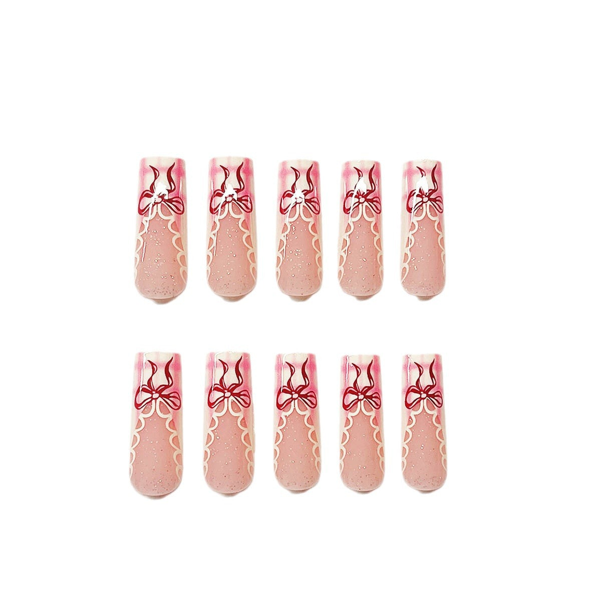 Classic Ballet Pink Bow Removable Artificial Nails, Sweet & Stylish