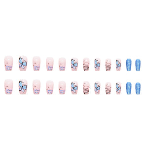 Cool Blue Shiny Butterfly Nails, Short Ballet, Ins Style