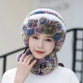 Winter Real Rabbit Fur Hat & Scarf Set - Stylish & Warm