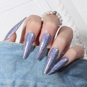 Long Acrylic Nail Tips with Holographic Glitter