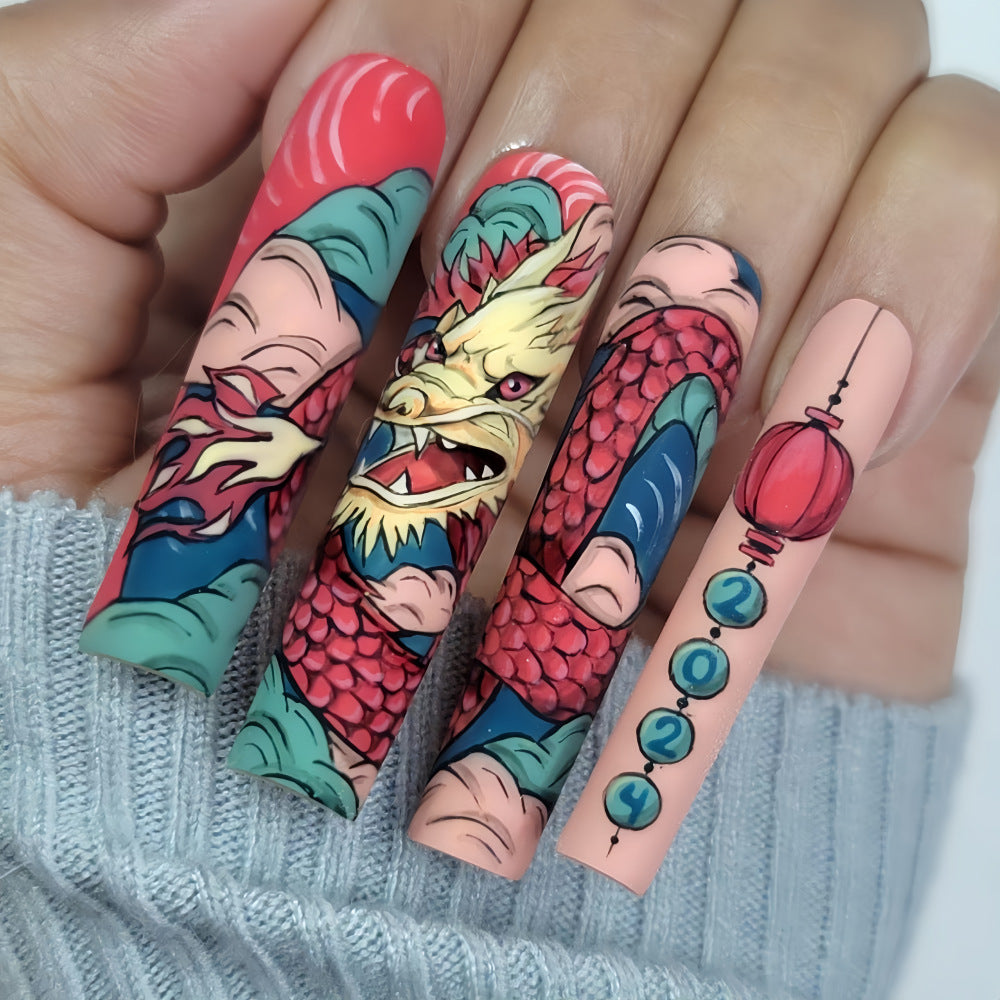 Dragon Year Chinese Style Red Dragon Scale Press-On Nails ED17