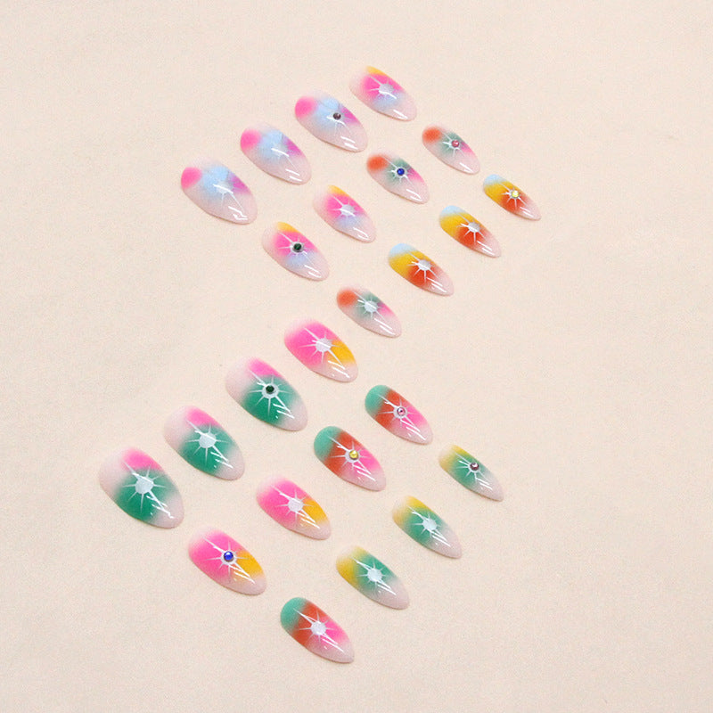 Colorful Rainbow Star Diamond Almond Nail Stickers