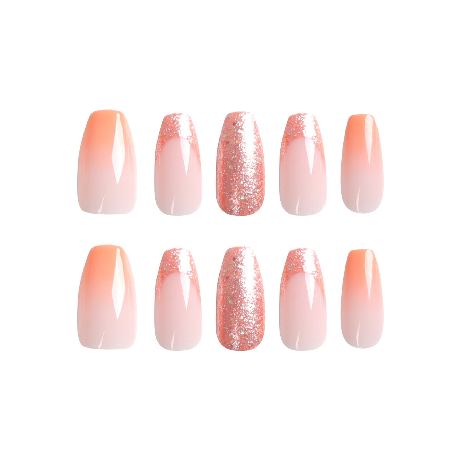 Removable Orange Gradient Shimmer Nail Tips