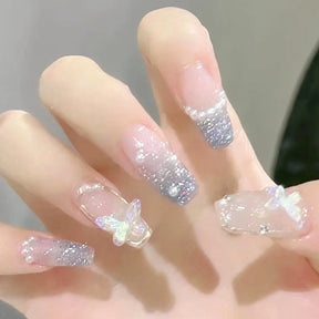 Baroque Pearl Butterfly Nail Art Set - Elegant Ballet French Tips