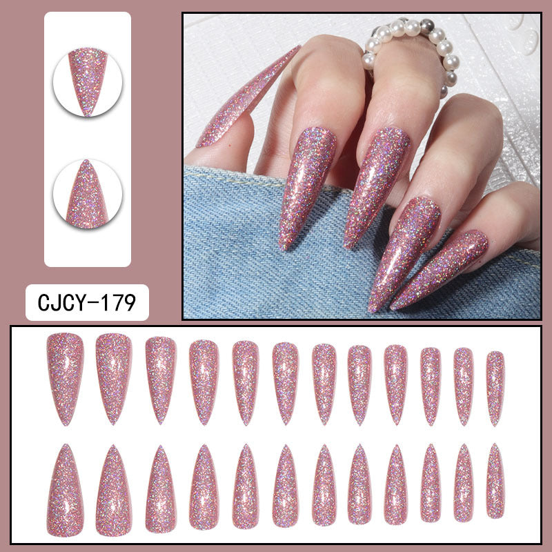 Long Acrylic Nail Tips with Holographic Glitter