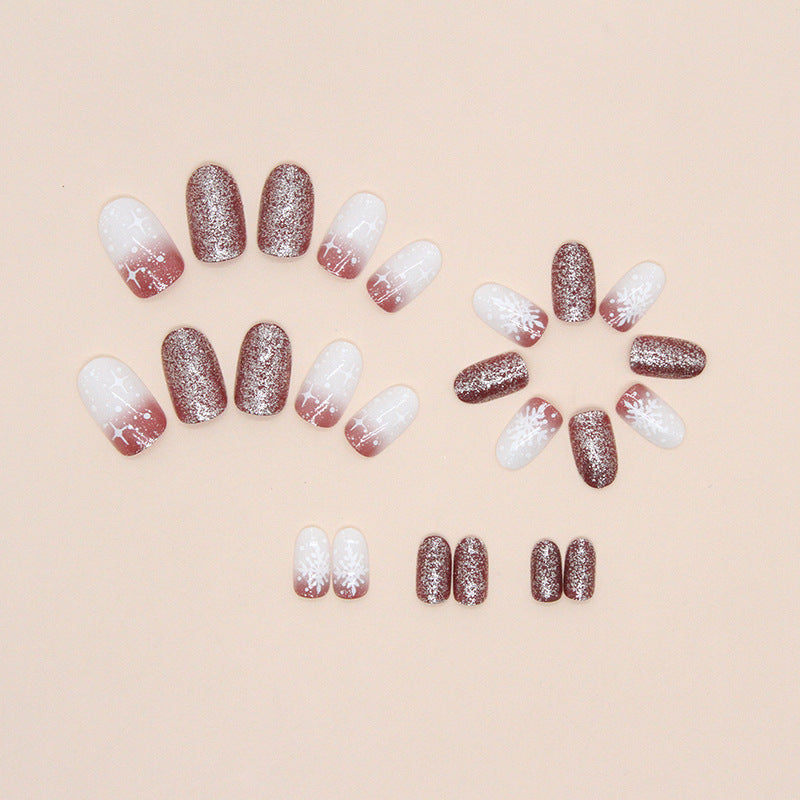 Shiny Burgundy Gradient Snowflake Nails, Christmas Atmosphere