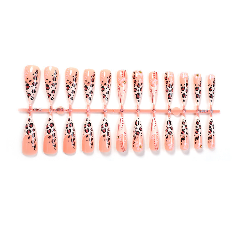 24-Piece French Tip Leopard Print Flower Nail Tips with