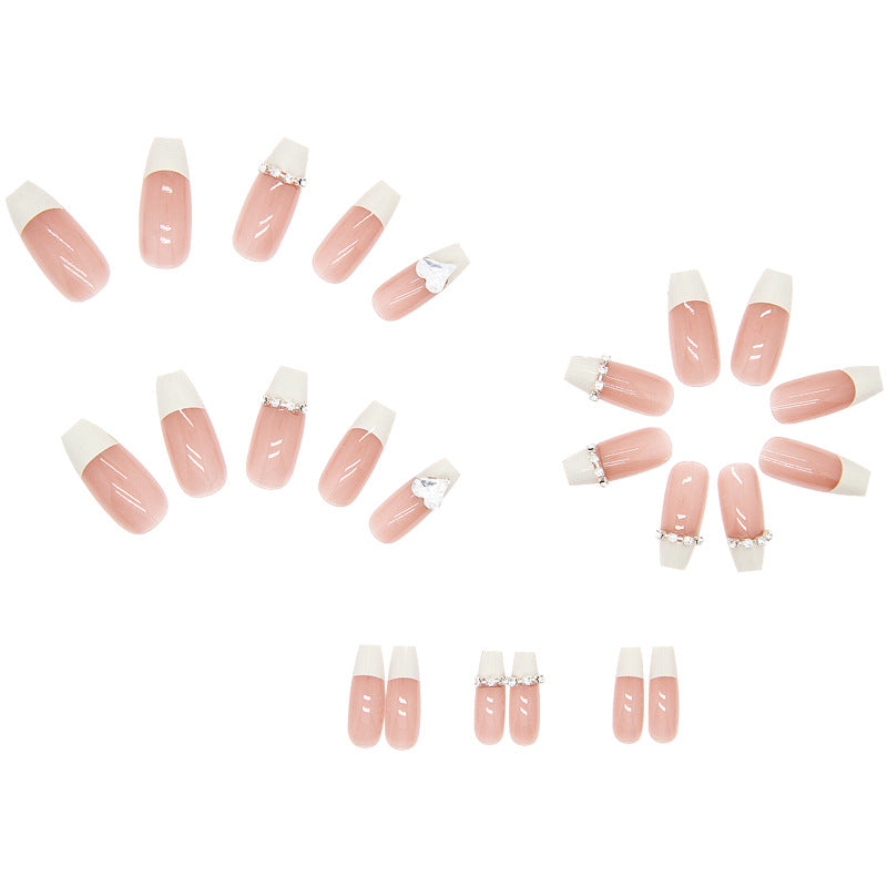 Translucent Pink Heart Diamond 3D Removable Nail Tips