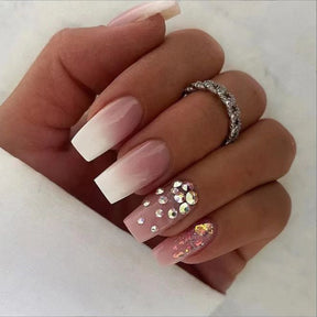 30-Piece Short Ballet Nail Extensions with Gradient Rhinestones