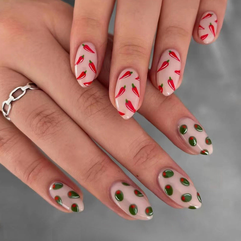 Almond Red Chili Pepper Nails Cute Ins Style