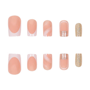 Best-Selling French White Edge Nail Extensions with Glitter