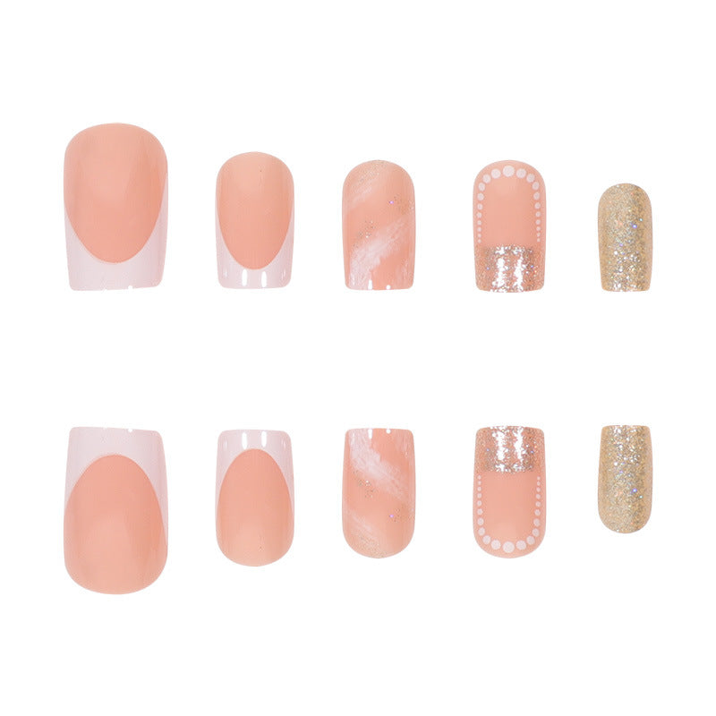 Best-Selling French White Edge Nail Extensions with Glitter