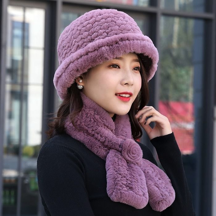 Winter Real Rabbit Fur Hat & Scarf Set - Warm & Elegant