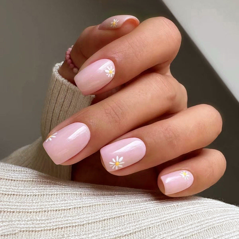 Simple Sunflower Medium Long Square Fall Nails for Girls