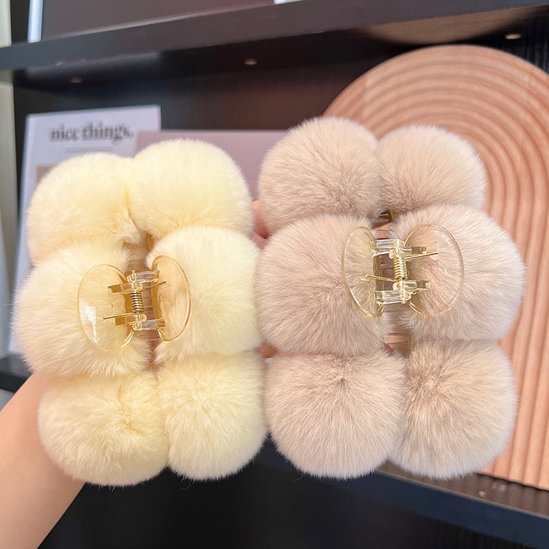 Real Rabbit Fur Large Hair Clip Winter Fashion Accessory