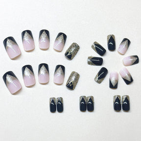 Classic Black Gold Cool Mid-Length Square Nails