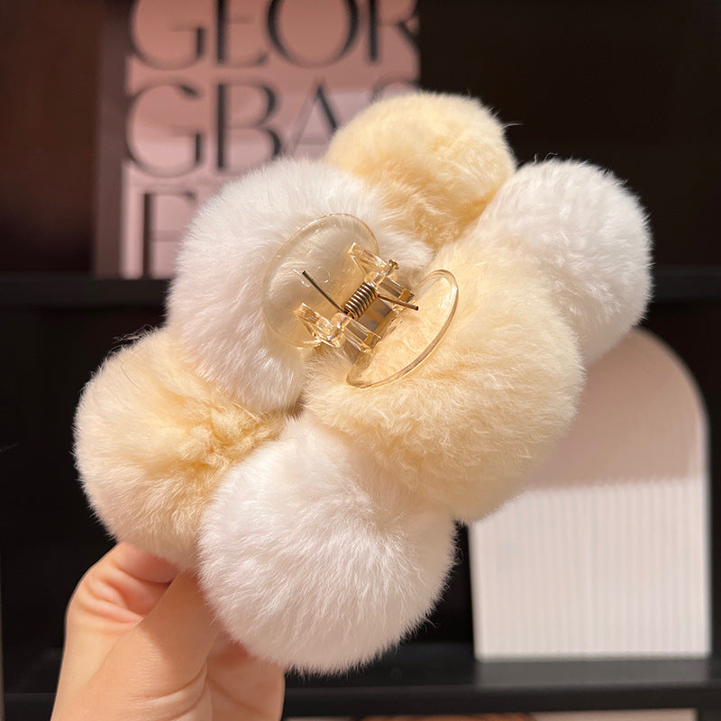 Real Rabbit Fur Large Hair Clip Winter Fashion Accessory