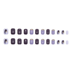 Baroque Vintage Blue-Purple Elegant Nails Gold Foil French Clean White Fake Nails