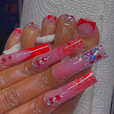 Classic Red Flower Hand & Foot Nails with Sparkle