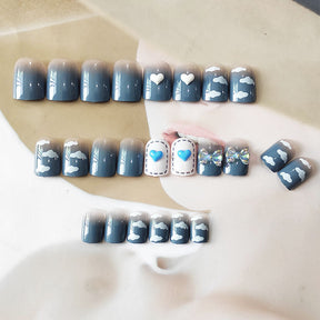 Chic Minimalist Removable Blue-White Gradient Nail Stickers with Rhinestones