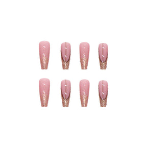 Ballet-Style Long Shiny Gold Glitter Wearable Nail Tips