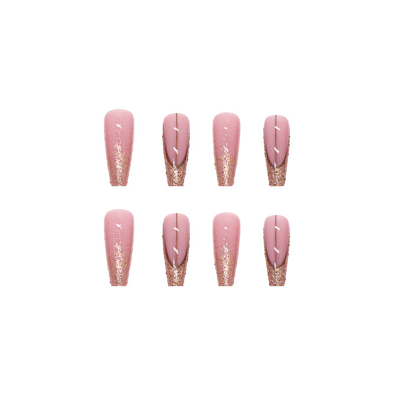 Ballet-Style Long Shiny Gold Glitter Wearable Nail Tips