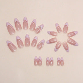 Almond Shape Pink French Nails with Pearls, Sweet Girl Style