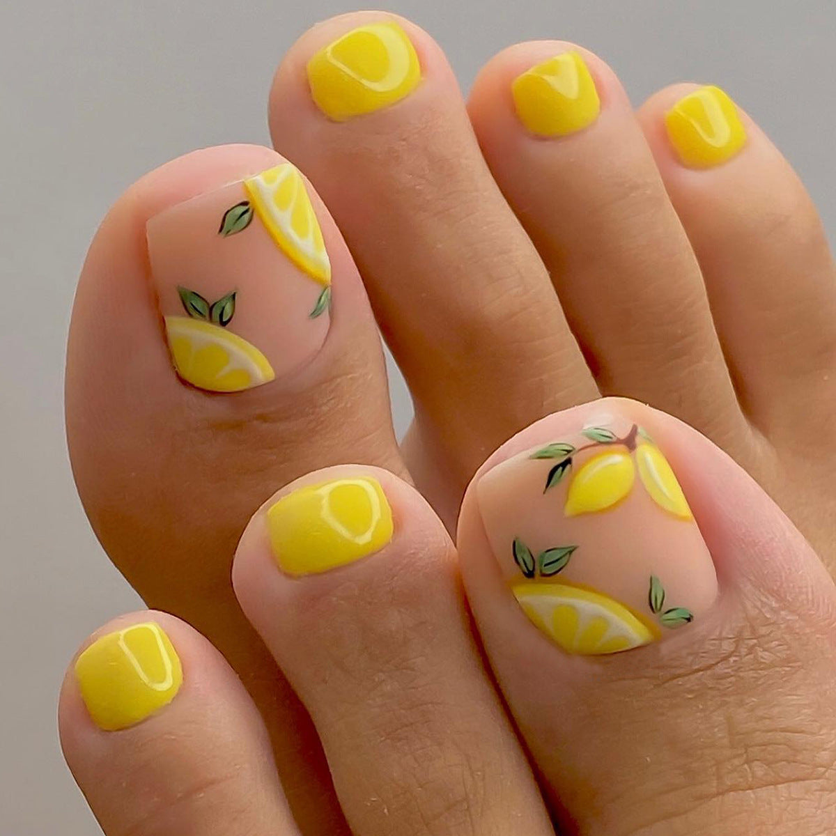 Cute Cartoon Lemon Toe Nails, Matte Finish