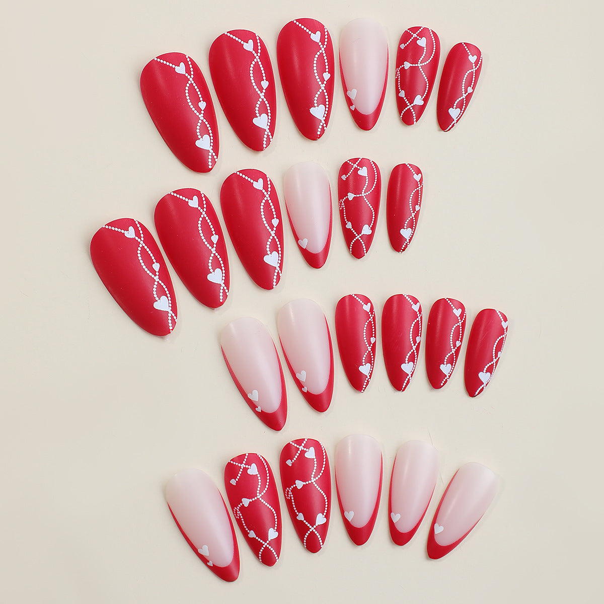 Almond Shape Red French Heart Nail Tips